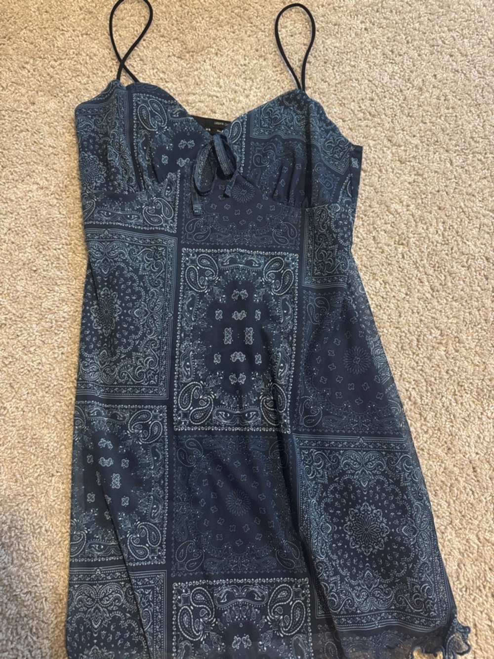 Urban Outfitters Navy Blue Paisley Slip Dress with Spaghetti Straps